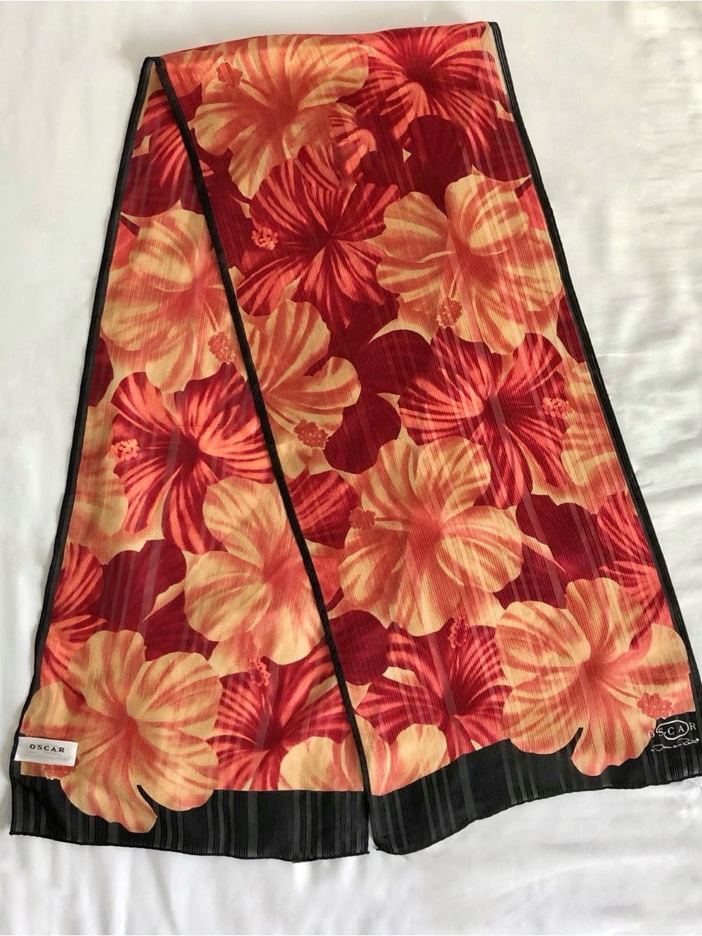 Vintage Silk Oscar de la Renta Tropical Floral Scarf